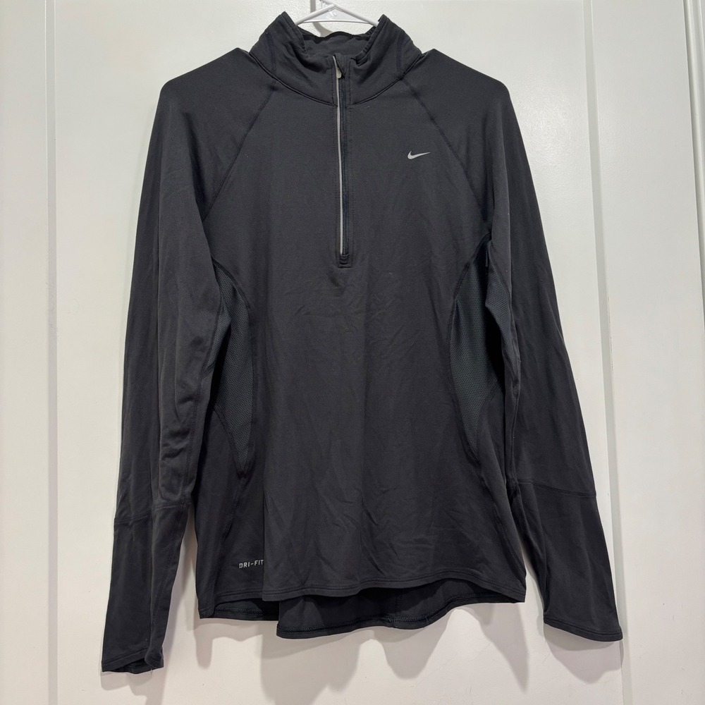 Nike Mens Dri-FIT Quarter Zip Running Top Black Long Sleeve Pullover Size M